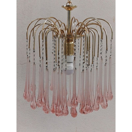 Image 1 of Lampadario vintage a cascata in vetro di Murano e metallo dorato per Venini