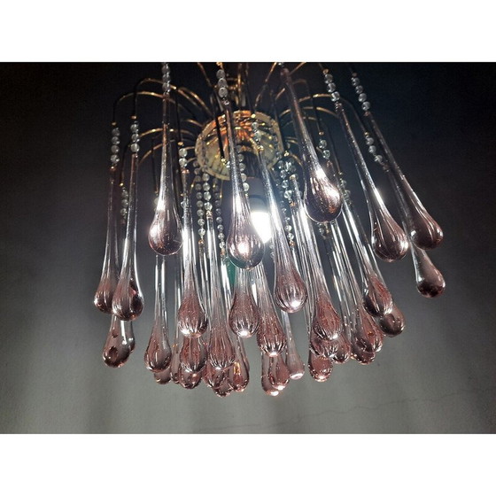 Image 1 of Lampadario vintage a cascata in vetro di Murano e metallo dorato per Venini