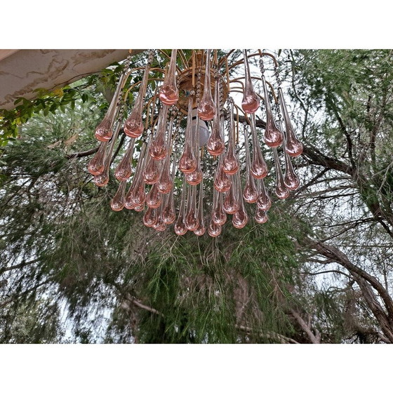 Image 1 of Lampadario vintage a cascata in vetro di Murano e metallo dorato per Venini