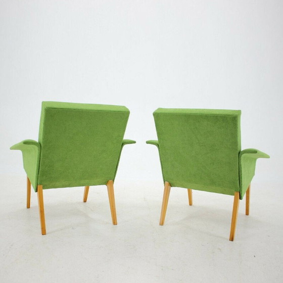 Image 1 of Pair of vintage Navratil beech and velvet armchairs, Czechoslovakia, 1960s