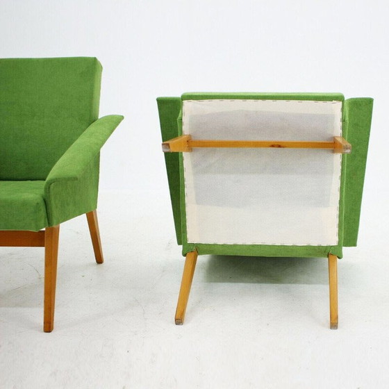 Image 1 of Pair of vintage Navratil beech and velvet armchairs, Czechoslovakia, 1960s