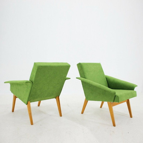 Image 1 of Pair of vintage Navratil beech and velvet armchairs, Czechoslovakia, 1960s