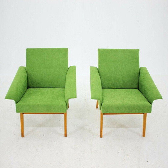 Image 1 of Pair of vintage Navratil beech and velvet armchairs, Czechoslovakia, 1960s