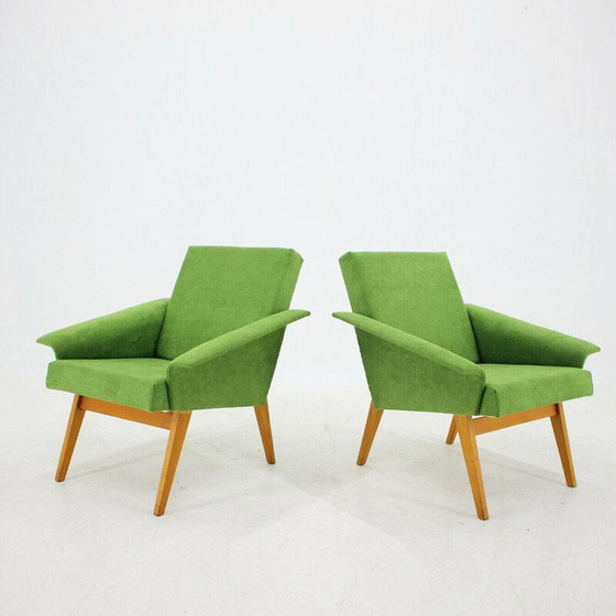 Image 1 of Pair of vintage Navratil beech and velvet armchairs, Czechoslovakia, 1960s