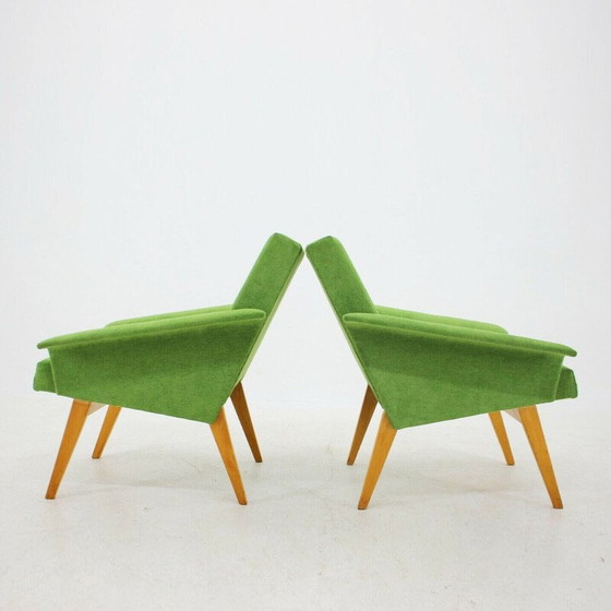 Image 1 of Pair of vintage Navratil beech and velvet armchairs, Czechoslovakia, 1960s