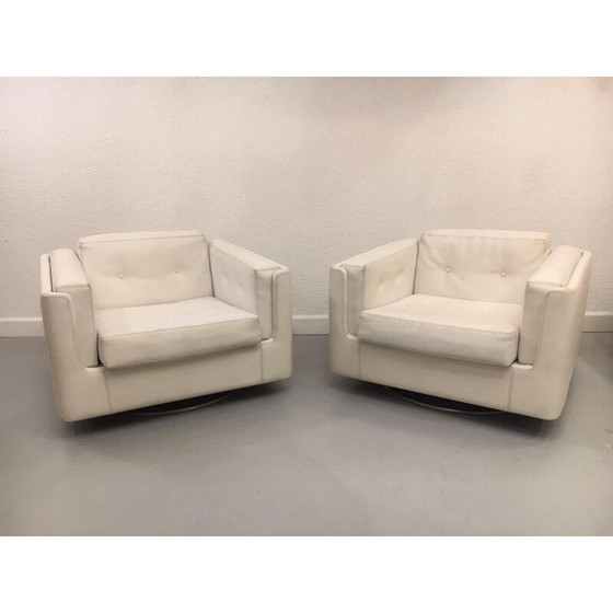 Image 1 of Set di 2 poltrone vintage in skai bianco di Zanotta, anni '60