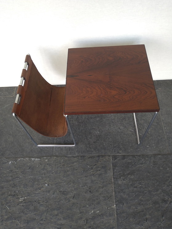 Image 1 of Table d'appoint design Brabantia avec porte-revues en cuir