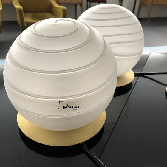 Image 1 of Pair of vintage table lamps in brass and Murano glass 1970s