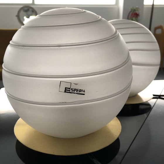 Image 1 of Pair of vintage table lamps in brass and Murano glass 1970s