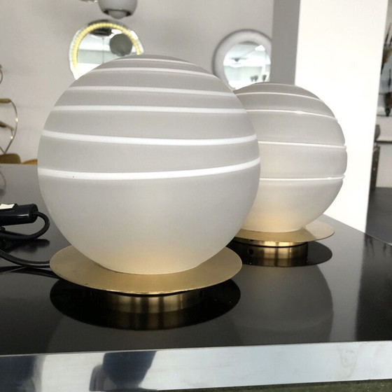 Image 1 of Pair of vintage table lamps in brass and Murano glass 1970s