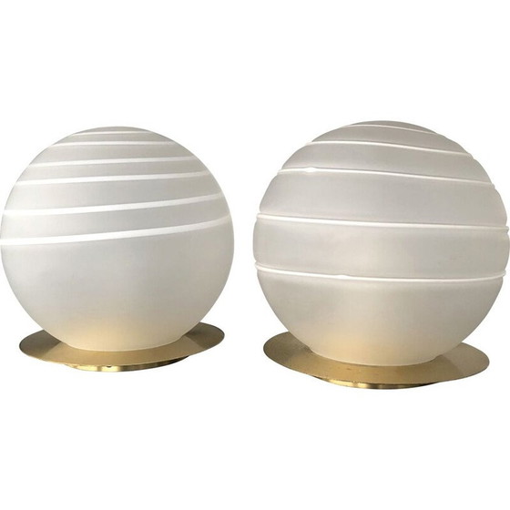 Image 1 of Pair of vintage table lamps in brass and Murano glass 1970s