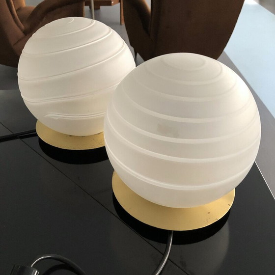 Image 1 of Pair of vintage table lamps in brass and Murano glass 1970s