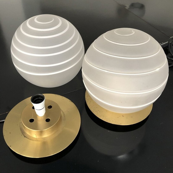 Image 1 of Pair of vintage table lamps in brass and Murano glass 1970s