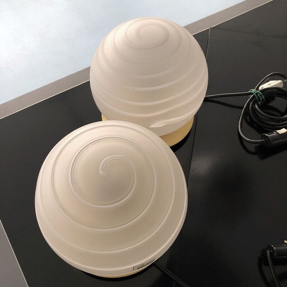 Image 1 of Pair of vintage table lamps in brass and Murano glass 1970s