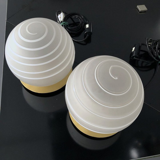 Image 1 of Pair of vintage table lamps in brass and Murano glass 1970s