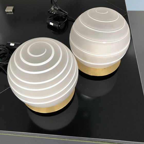 Image 1 of Pair of vintage table lamps in brass and Murano glass 1970s