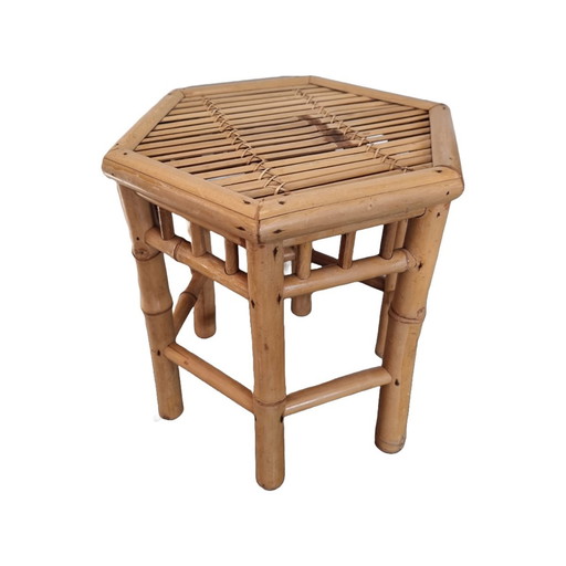 Vintage Bamboo And Rattan Side Table, 1980s