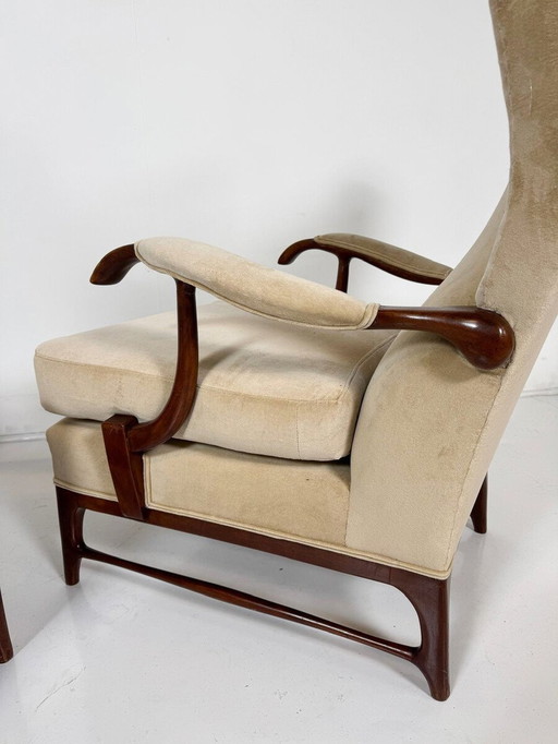 Coppia di poltrone Paolo Buffa, stile Mid-Century Modern, anni &#39;50 - Nuovo rivestimento