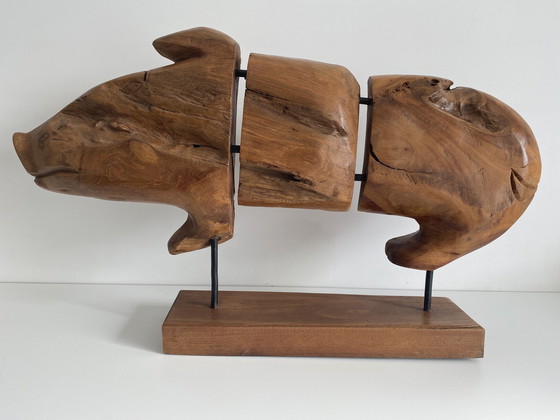 Image 1 of Wooden sculpture of a pig