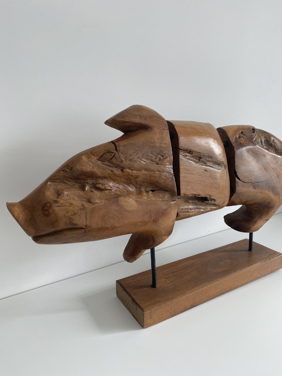 Image 1 of Wooden sculpture of a pig