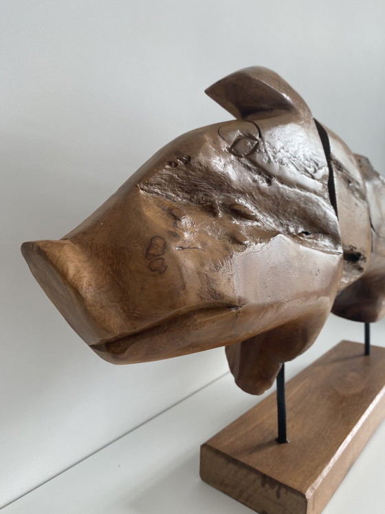 Image 1 of Wooden sculpture of a pig