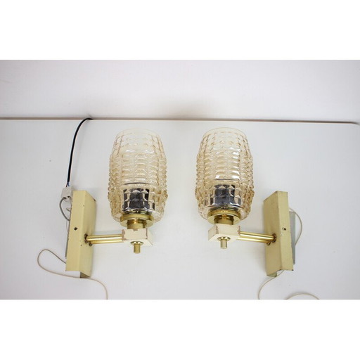 Pair of vintage wall lamps with glass shades, Czechoslovakia 1970s
