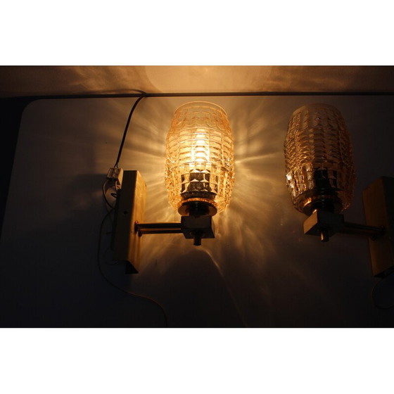 Image 1 of Pair of vintage wall lamps with glass shades, Czechoslovakia 1970s