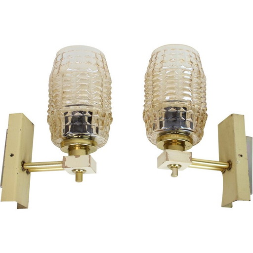 Pair of vintage wall lamps with glass shades, Czechoslovakia 1970s
