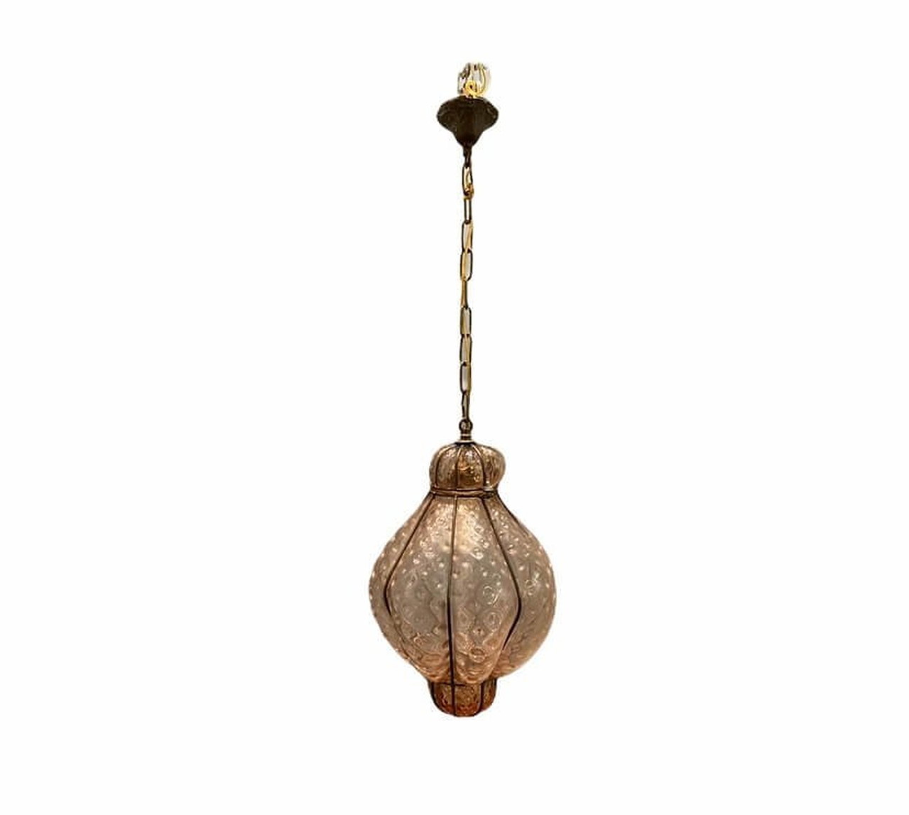 Lampada a sospensione in vetro di Murano soffiato a mano rosa, anni '70