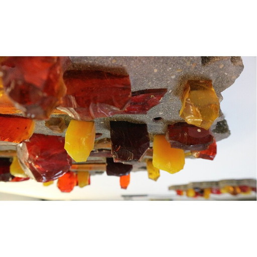 Pair of vintage lamps in heavy stone and shards of colored glass, 1960