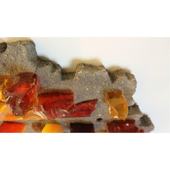 Image 1 of Pair of vintage lamps in heavy stone and shards of colored glass, 1960
