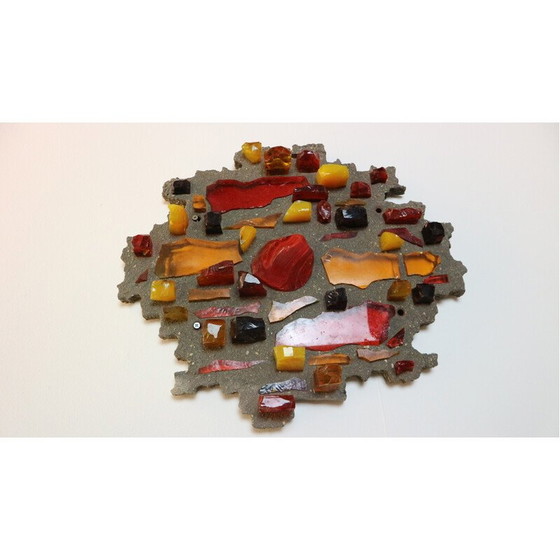 Image 1 of Pair of vintage lamps in heavy stone and shards of colored glass, 1960
