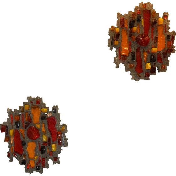 Image 1 of Pair of vintage lamps in heavy stone and shards of colored glass, 1960