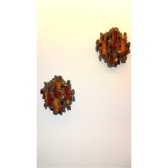 Image 1 of Pair of vintage lamps in heavy stone and shards of colored glass, 1960