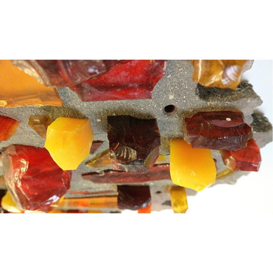Image 1 of Pair of vintage lamps in heavy stone and shards of colored glass, 1960