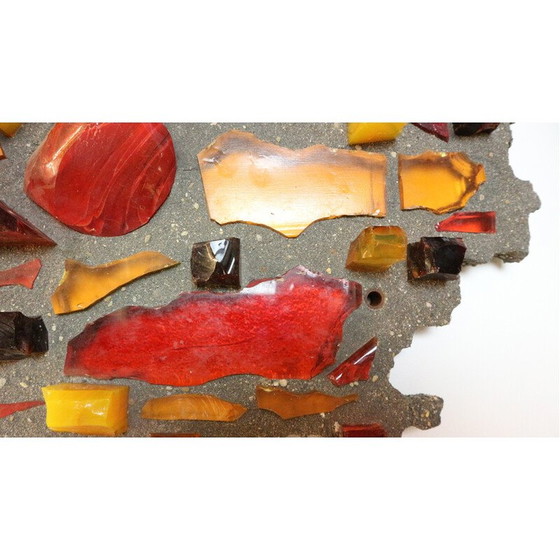 Image 1 of Pair of vintage lamps in heavy stone and shards of colored glass, 1960
