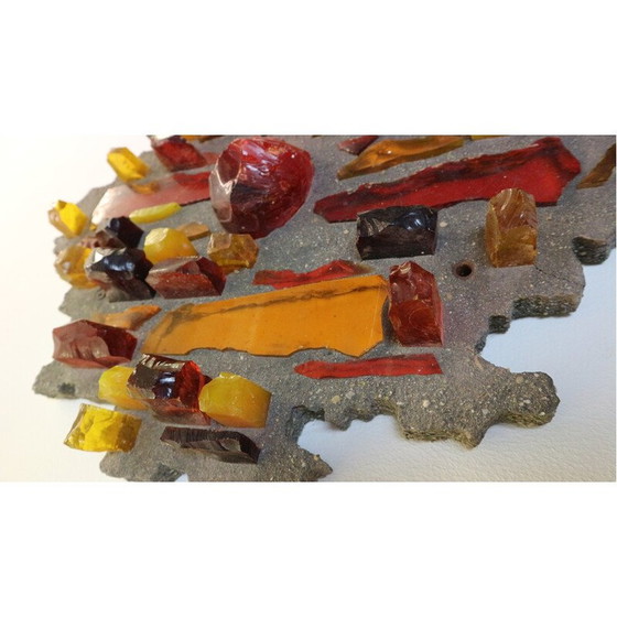 Image 1 of Pair of vintage lamps in heavy stone and shards of colored glass, 1960