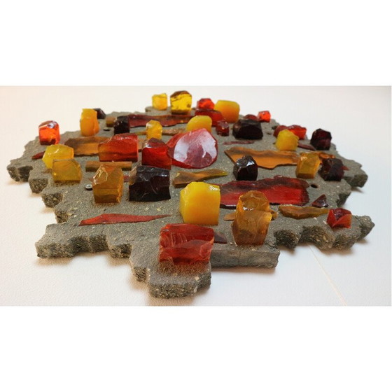 Image 1 of Pair of vintage lamps in heavy stone and shards of colored glass, 1960
