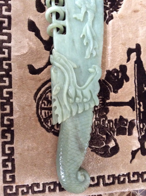 Chinese Jade Dragon Sword Sculpture