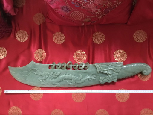 Chinese Jade Dragon Sword Sculpture