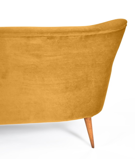 Image 1 of Three-seater sofa in German velvet, 60s, mustard, restored