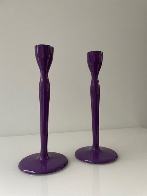 Modern Metal Candlesticks Deep Lavender Purple