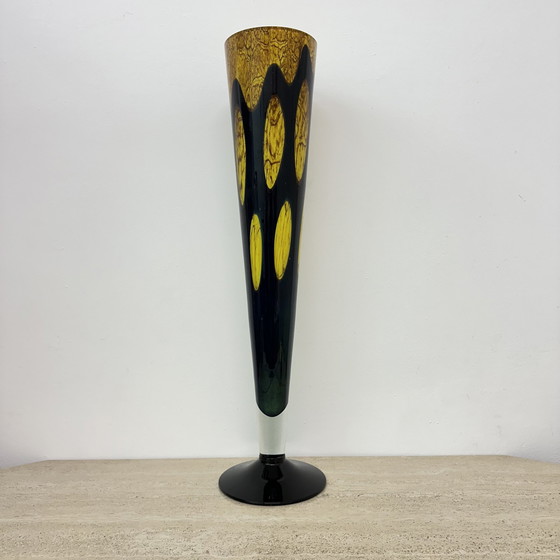 Image 1 of Xl Glass Vase Yellow And Black 