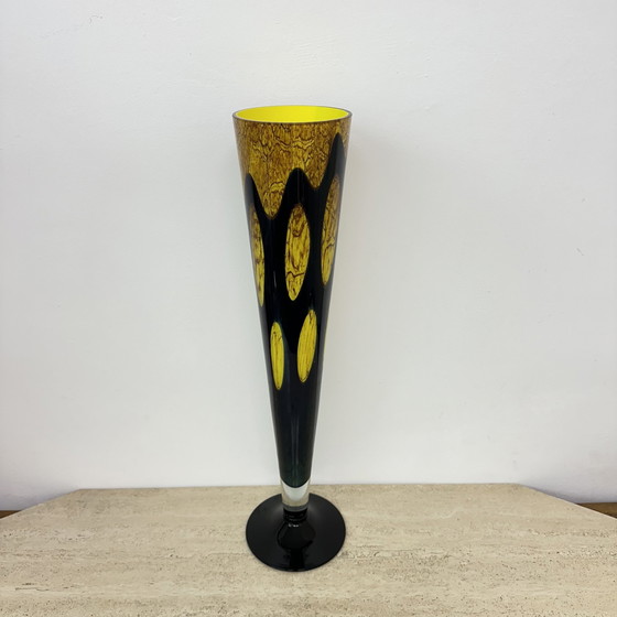 Image 1 of Xl Glass Vase Yellow And Black 