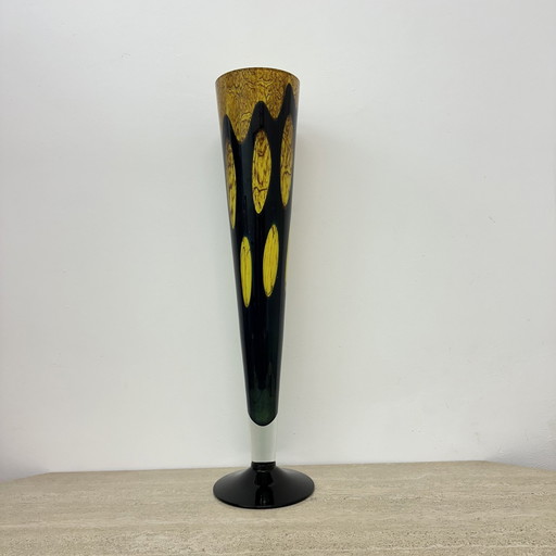 Xl Glass Vase Yellow And Black 