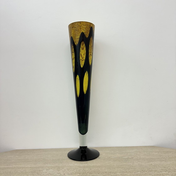 Image 1 of Xl Glass Vase Yellow And Black 