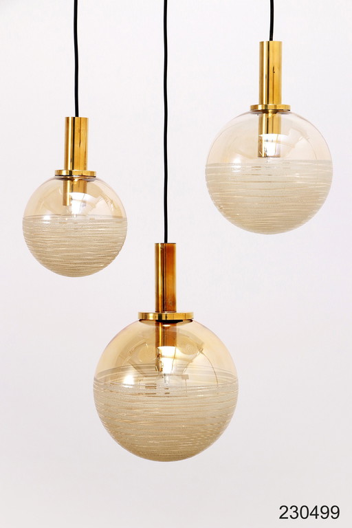 Glashütte Limburg Hanging Lamp Set, Amber Glass, 1960S