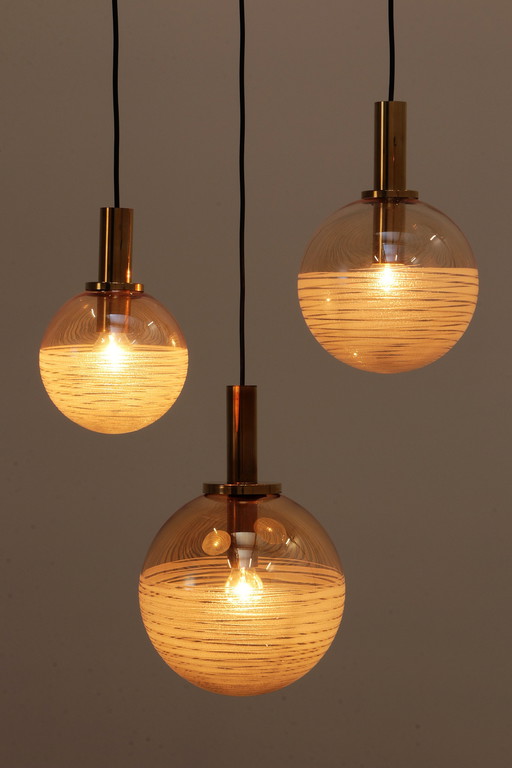 Glashütte Limburg Hanging Lamp Set, Amber Glass, 1960S