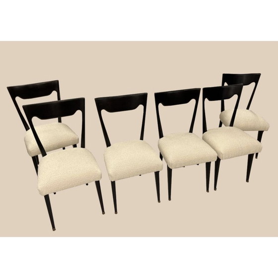 Image 1 of Set of 6 vintage black lacquered wood chairs, Italy 1950