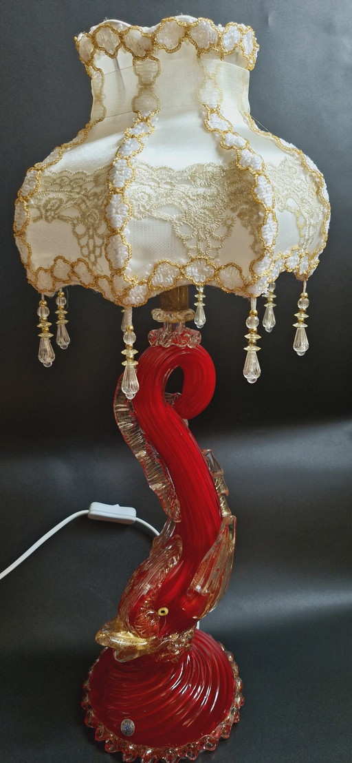 1960S Luxurious Murano Glass Table Lamp With Gold Leaves By Barovier&Toso 